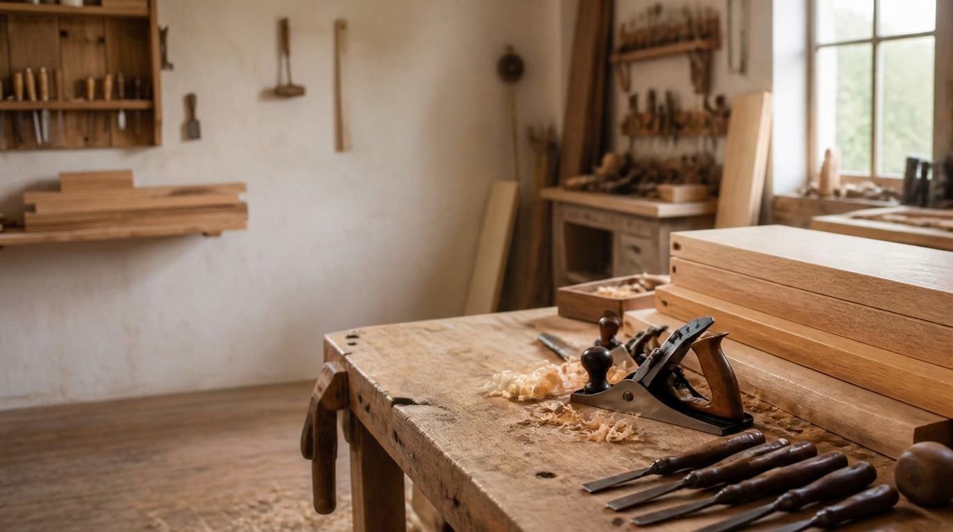 MyDeskin Carpentry workshop in Keynsham with timber and joinery tools
